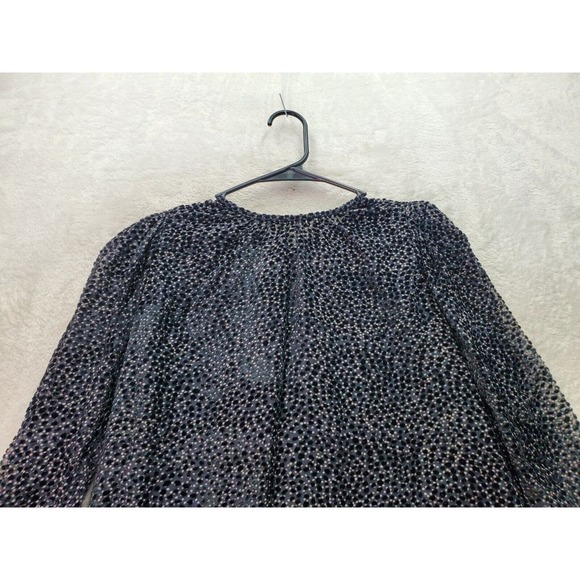 Express Blouse Top Women's Small Gray Black Velvet Polka Dot Sheer Viscose Lined - Picture 3 of 9